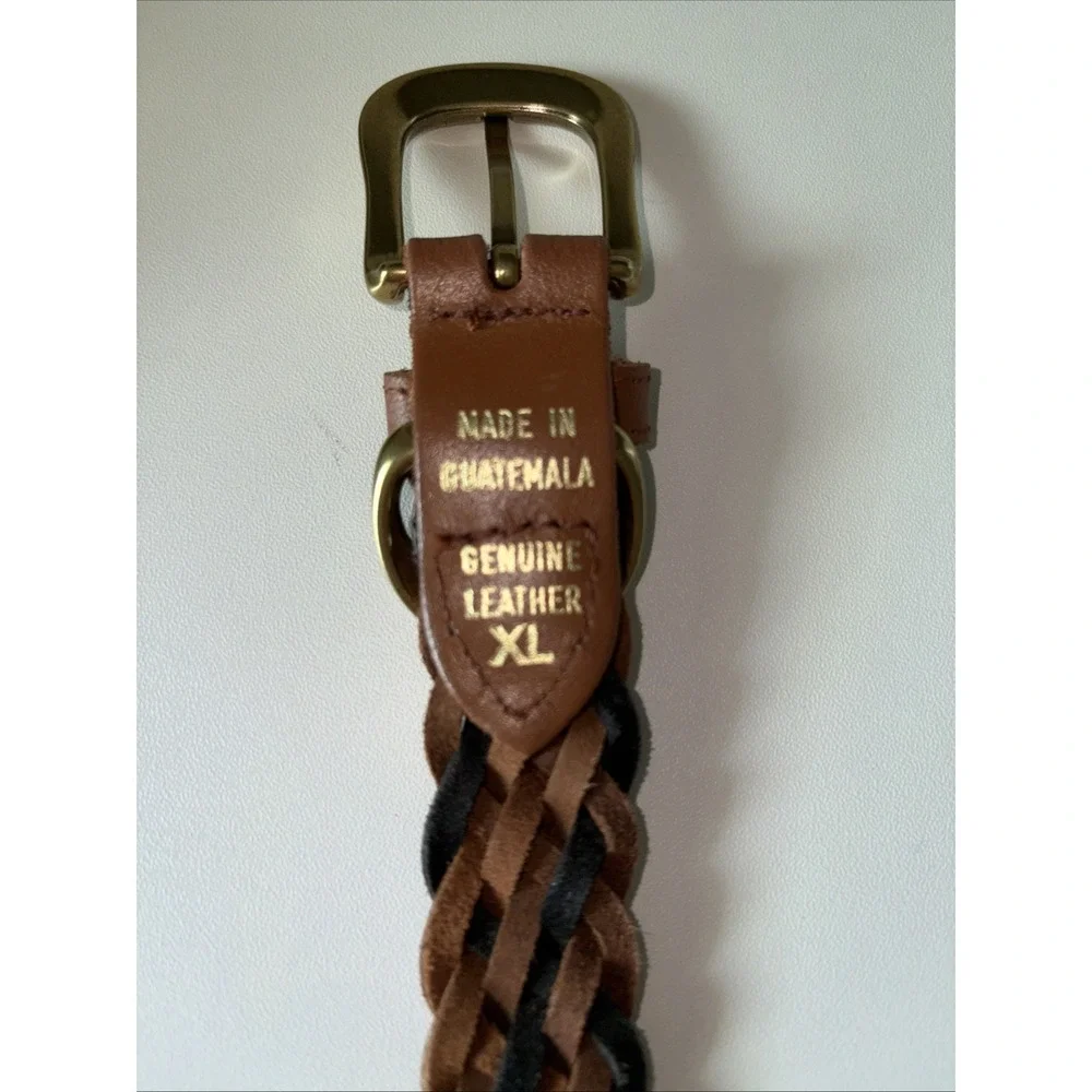 Leather Multicolor Braided Gold Toned Hardware Women's Belt Boho Brown XL